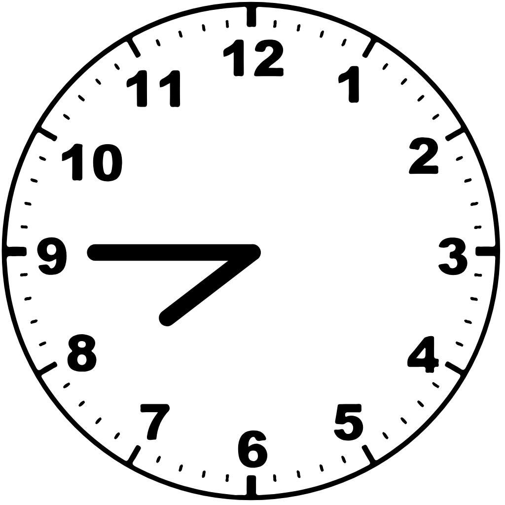 Clock face 7:45 am